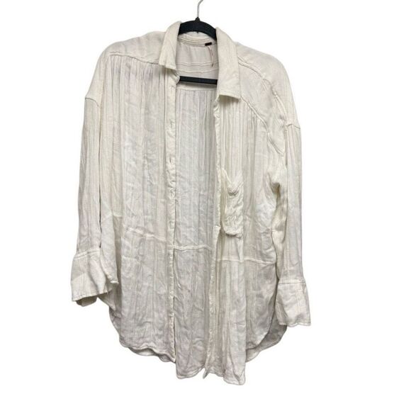 Free people white cozy nights button down long sleeve top size medium - Picture 1 of 4